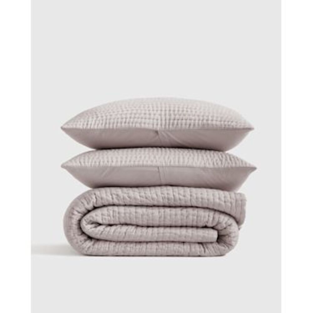 Quince Home Silk Pick Stitch Quilt Set 3 Pc Haze Grey Blankets Full/Queen